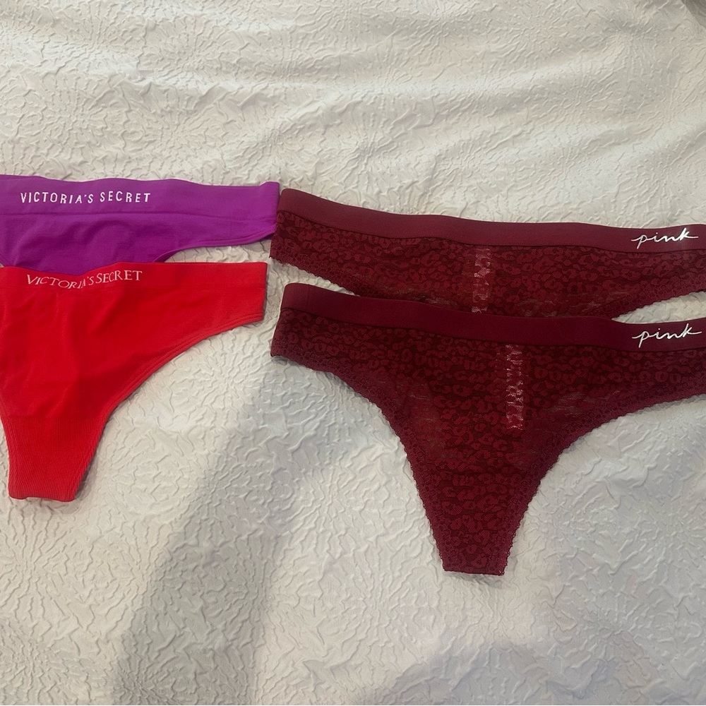 Victoria's Secret Pink Thong Pack - Purple, Red, Burgundy